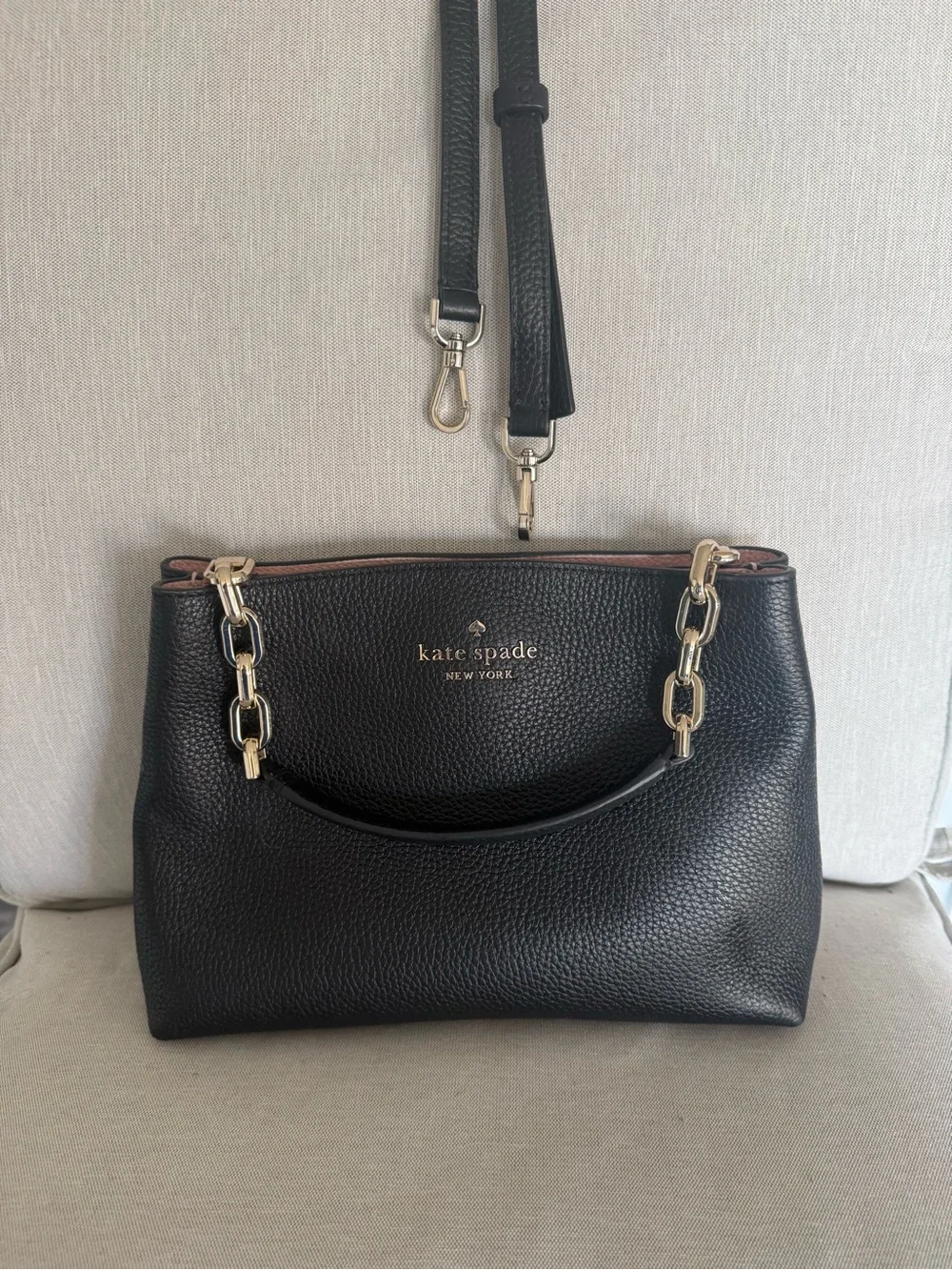 kate spade Black Pebbled Leather Shoulder Bag with Gold Hardware